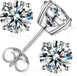 Moissanite Stud Earrings, Round Cut D