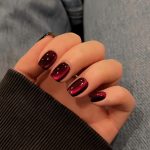 SXVME Dark Red Cat Eye Press on Nails