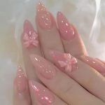 Pink Press on Nails Medium Bow Fake