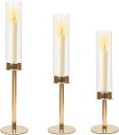 3PCS Gold Candle Holders, Fluted Candle