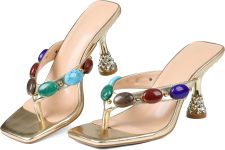 Eteridrey Jeweled Thong Heeled Sandals