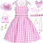 SZ-TONDA Girls Pink Plaid Costume Strap